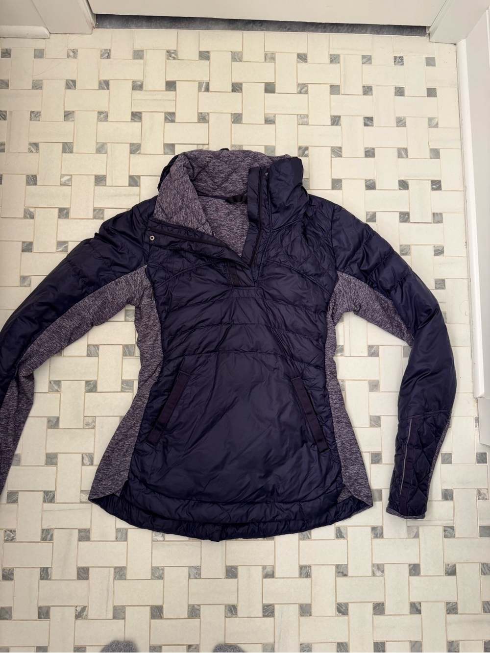 lululemon athletica Purple Quilted Hybrid Pullover with Heather Gray Panels